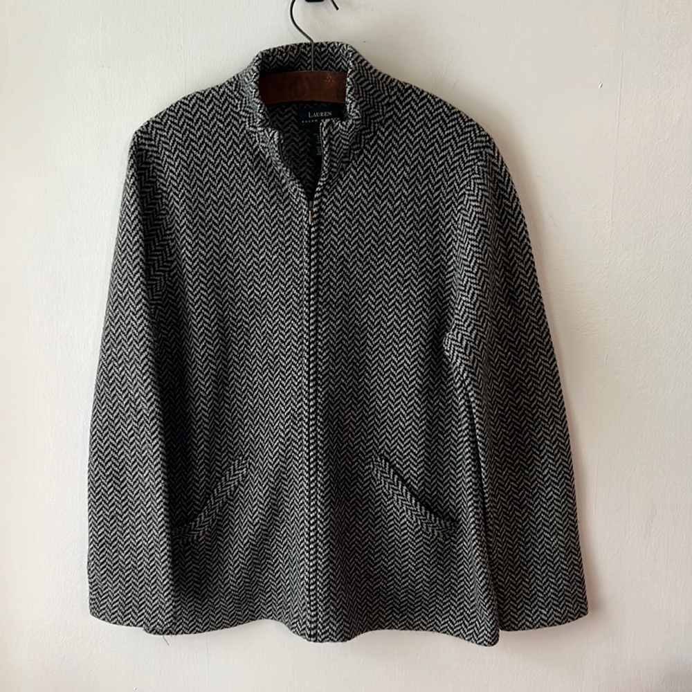 Lauren Ralph Lauren herringbone lambswool zip up cardigan sweater jacket…